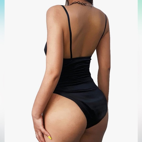 New- Women's Sexy Deep V Neck Shiny Thong Bodysuit Tank Tops with Underwire - Picture 2 of 5